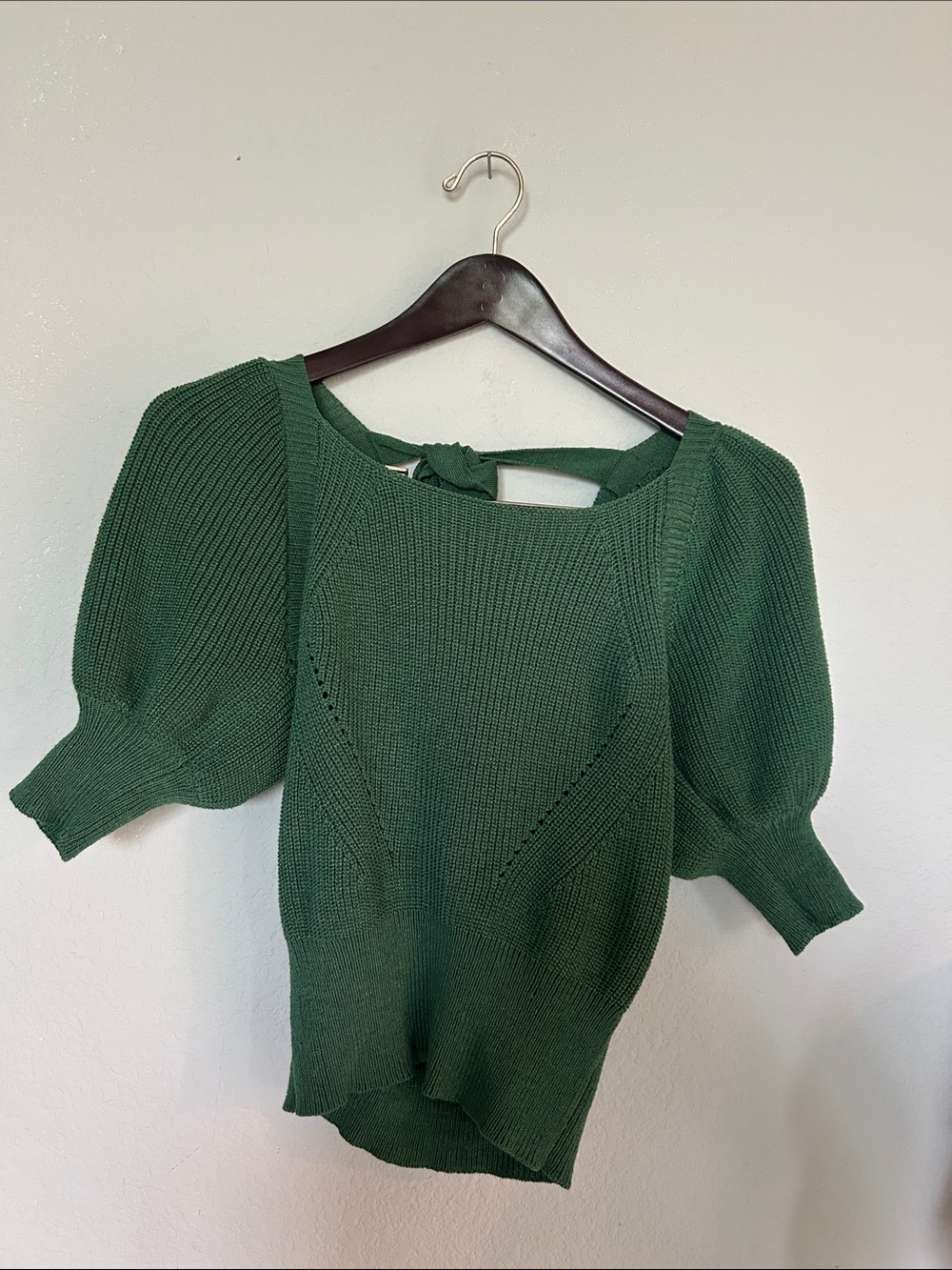 SHEIN Dark Green Off-Shoulder Puff Sleeve Knit Top